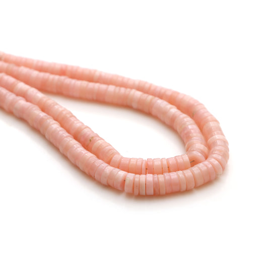 Natural Pink Opal Smooth Coin Beads, 4.5 mm To 6 mm, Pink Opal Heishi Beads, Opal Jewelry Making Gemstone, 18 Inch Strand, Price Per Strand