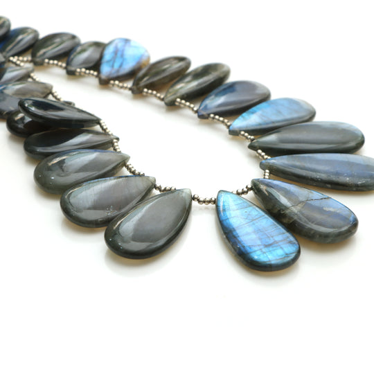 Labradorite Smooth Long Pear Beads, 8x15.5 mm To 43.5x20 mm, Labradorite Jewelry Making Beads, 20 Inches Strand, Price Per Strand