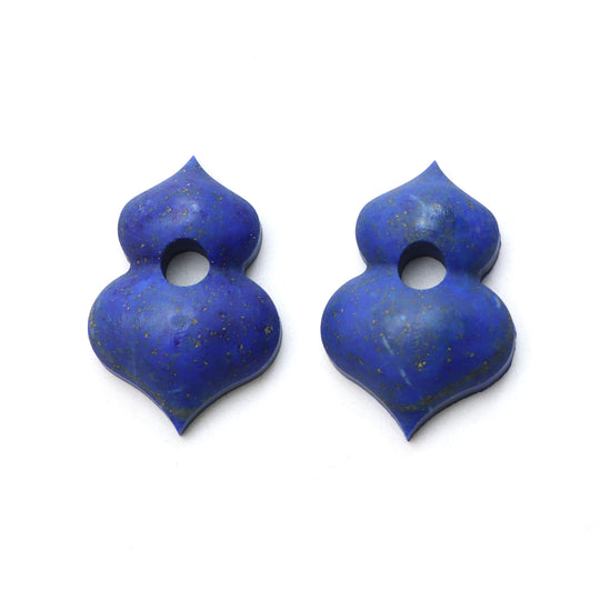 Lapis Matte Finish Fancy Carving Loose Gemstone, 20x29 mm, Lapis Jewelry Making Gemstone, Fancy Carving, Lapis Carving, Pair ( 2 Pieces )