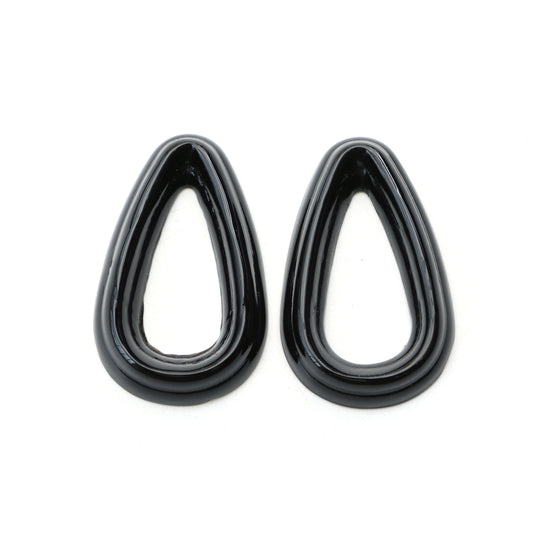 Black Onyx Pear Carving Loose Gemstone Frame, 24x38.7 mm, Black Onyx Jewelry Making Carving Gemstone, Onyx Carving Pear, Pair ( 2 Pieces )