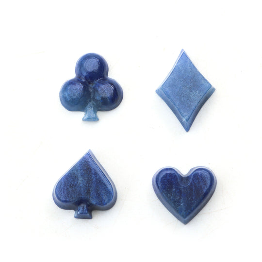 Denim Quartz Card Symbol Carving Loose Gemstone, 13x15 mm to 14x19.5 mm, Denim Quartz Jewelry Making Carving Gemstone, Set of ( 4 Pieces )