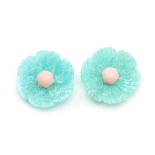 Amazonite Flower Carving Loose Gemstone, 29.5x30 mm, Amazonite Jewelry Making Carving Gemstone, Amazonite Carving, Pair ( 2 Pieces )