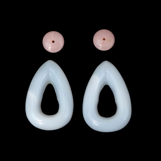 White Opal Pear Carving & Pink Opal Rondelle Loose Gemstone Frame, 18x26mm, White Opal Jewelry Making Gemstone, Pair