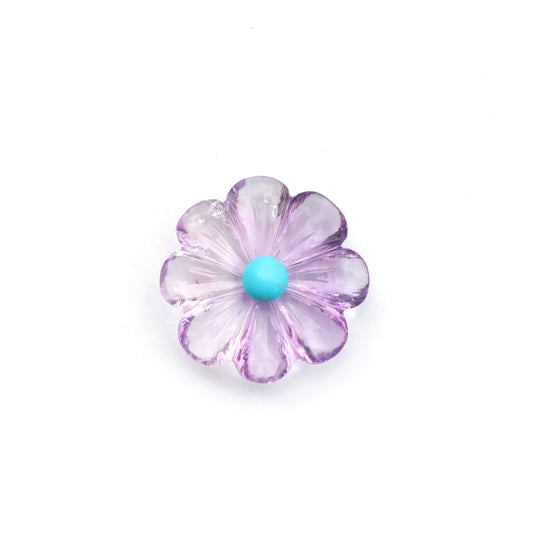 Amethyst Flower Carving & Turquoise Round Cabsochon Loose Gemstone, 25x25mm, Amethyst Jewelry Making Gemstone, 1 Pieces