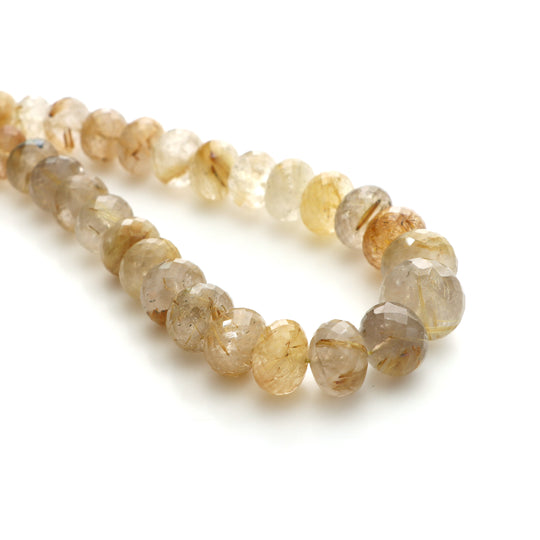 Golden Rutile Faceted Rondelle Beads, 8 mm to 16 mm, 20 Inches strand, Golden Rutile Jewelry Making Beads, Price Per Strand, Wholesale Beads