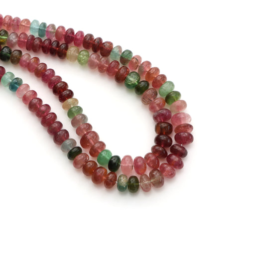 最高品質のマルチトルマリン宝石ビーズ 6-7.5 mm トルマリン、18 インチ ストランド、1 ストランドあたりの価格、ジュエリー用天然卸売ビーズ