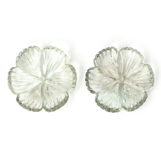 Natural Green Amethyst Flower Carving Loose Gemstone, 30x30mm, Amethyst Jewelry Making Gemstone, Pair (2 Pieces)