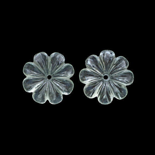 Natural Green Amethyst Flower Carving Loose Gemstone, 25x25mm, Amethyst Jewelry Making Gemstone, Pair (2 Pieces)
