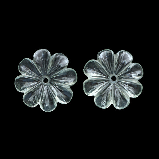 Natural Green Amethyst Flower Carving Loose Gemstone, 25x25mm, Amethyst Jewelry Making Gemstone, Pair (2 Pieces)