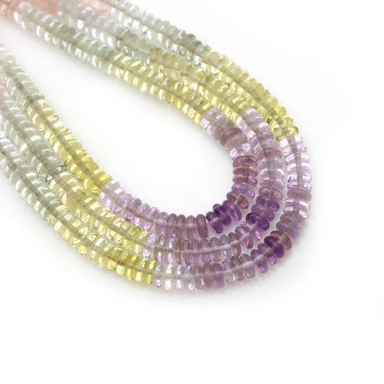 AAA+ Mix Semi Smooth Tyre Beads, 5 mm, Citrine, Amethyst, Crystal Wheels Beads, Mix Semi Heishi Beads, Semi Coin Shape Gemstone, 18 Inches