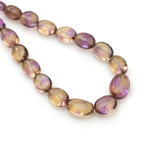 AAAA+ Natural Ametrine Smooth Oval Beads, 6x7.5 mm To 12.5x17.5 mm, Purple Yellow Ametrine Gemstone Jewelry Making, 22 Inches Full Strand