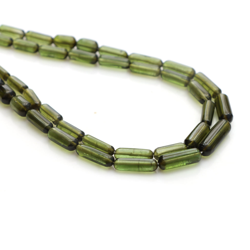 Natural Green Tourmaline Smooth Cylinder Beads
