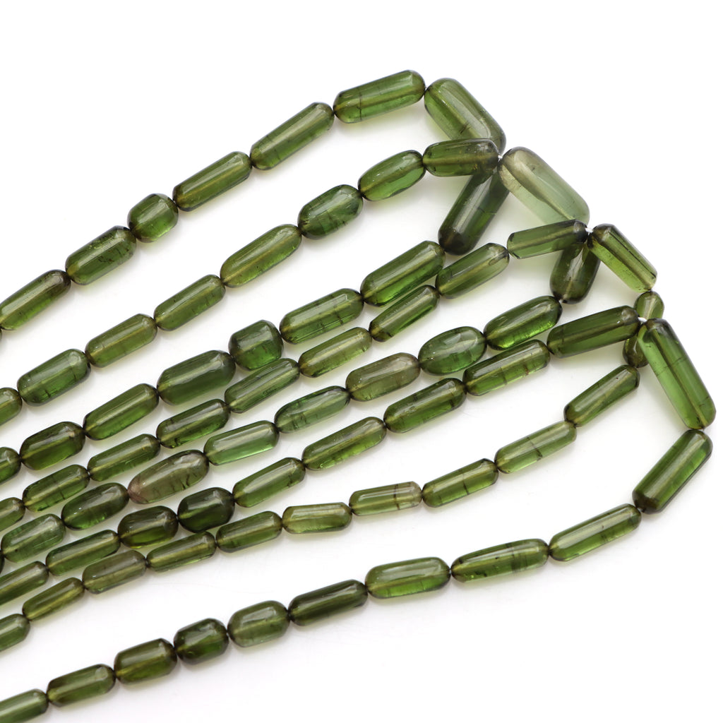 Natural Green Tourmaline Smooth Cylinder Beads