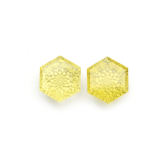 Lemon Quartz Hexagon Intaglio Carving Loose Gemstone, 18x20mm, Lemon Quartz Jewelry Making Gemstone, Hexagon Cut Carving, Pair ( 2 Pieces )