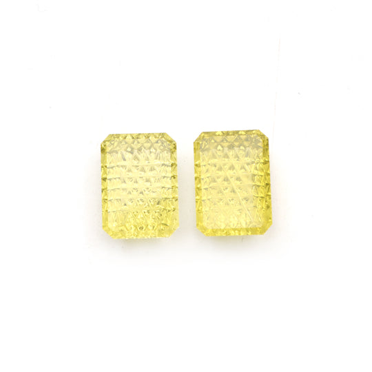 Lemon Quartz Rectangle Intaglio Carving Loose Gemstone, 13x18mm, Lemon Quartz Carved Gems, Quartz Carving Stone, Pair of ( 2 Pieces )