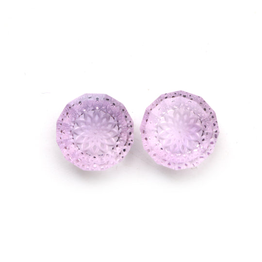 Amethyst Round Intaglio Carving Loose Gemstone, 16x16mm, Amethyst Jewelry Making Gemstone, Amethyst Round Cut Carving, Pair of ( 2 Pieces )