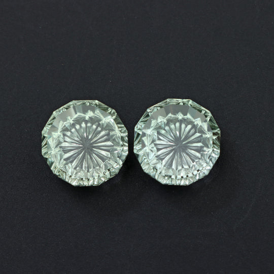 Green Amethyst Round Intaglio Carving Loose Gemstone, 16x16mm, Amethyst Jewelry Making Gemstone, Amethyst Round Carving, Pair ( 2 Pieces )