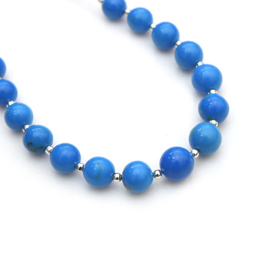 Natural Ceruleite Smooth Round Balls Beads, 7.5 mm To 8.5 mm, Blue Ceruleite Spacer Beads For Jewelry Making Gemstone, 6 Inches Full Strand
