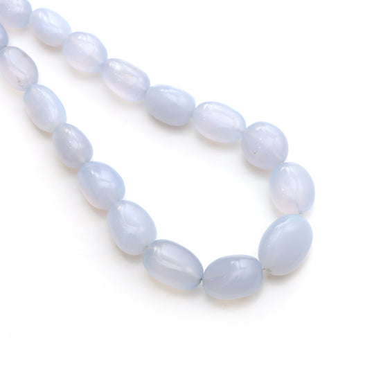 Blue Chalcedony Smooth Tumble Beads, 9x12.5 to 14x185 mm, Chalcedony Jewelry Making Beads, Plain Chalcedony Beads, 20 Inches Full Strand