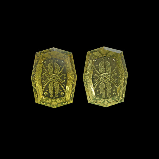 Lemon Quartz Octagon Intaglio Carving Loose Gemstone| 15x20 mm| Lemon Quartz Octagon Shape Carving| Quartz Cut Stone| Pair of 2 pieces|