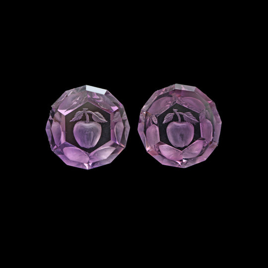 Amethyst Round Intaglio Carving Loose Gemstone, 18x18.5 mm, Amethyst Round Shape Gemston, Amethyst Round Cut Carving, 2 Pair