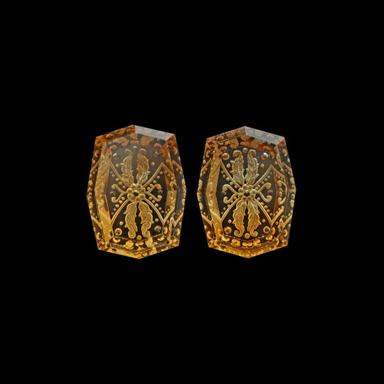 Citrine octagon shape intaglio carving loose gemstone| 15x20 mm| Citrine carving| Citrine cut stone| Octagon shape carving| Pair of 2 piece|