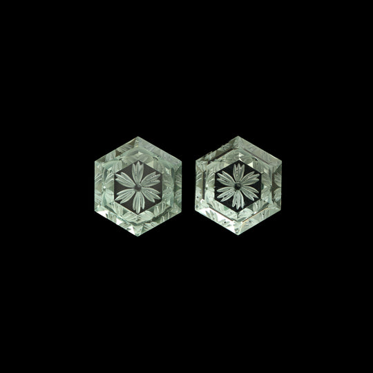 Green amethyst hexagon intaglio carving loose gemstone| 14x16mm| Amethyst hexagon carving gemstone| Amethyst hexagon cut| Pair of 2 pieces|