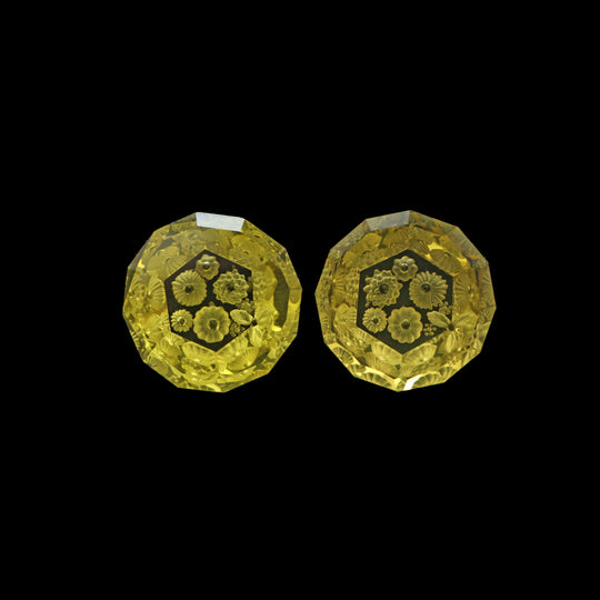 Lemon Quartz Round Intaglio Carving Loose Gemstone| 18x18.5 mm| Lemon Quartz Round Shape Carving| Lemon Quartz Cut Stone| Pair of 2 Pieces|