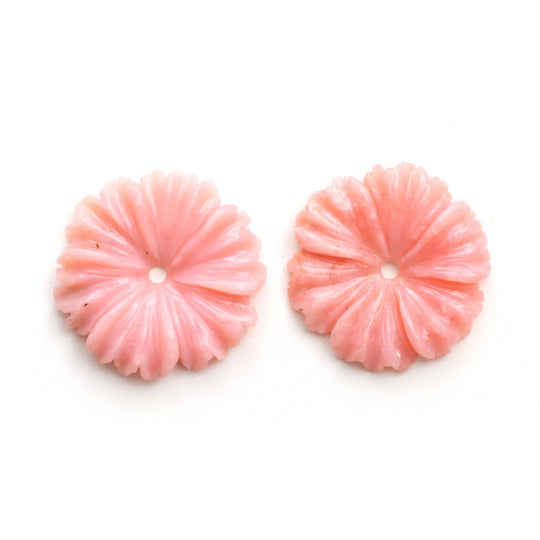 Pink Opal Flower Carving Loose Gemstone, 24.5x25 mm, Pink Opal Jewelry Making Gemstone, Flower Carving, Pair ( 2 Pieces )