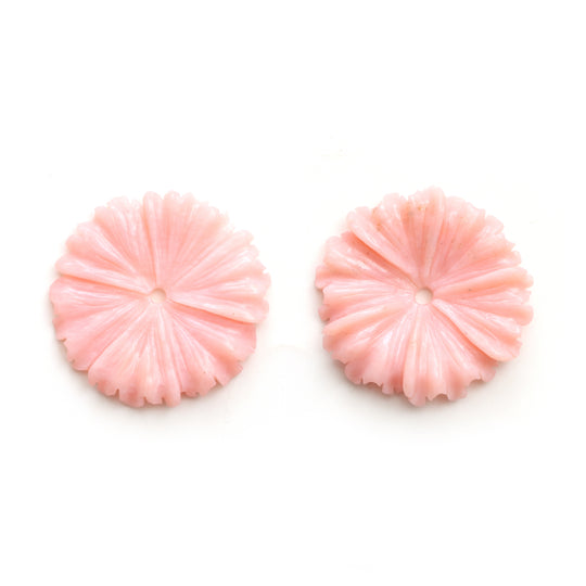 Pink Opal Flower Carving Loose Gemstone, 29.5x30 mm, Pink Opal Jewelry Making Gemstone, Flower Carving, Pair ( 2 Pieces )