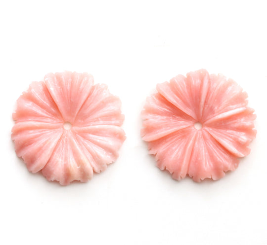 Pink Opal Flower Carving Loose Gemstone, 30x30 mm, Pink Opal Jewelry Making Gemstone, Flower Carving, Pair ( 2 Pieces )