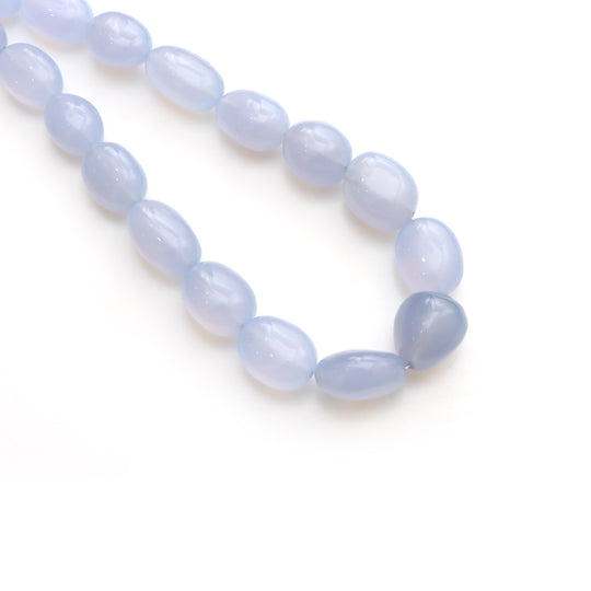 Blue Chalcedony Smooth Tumble Beads, 12x17 to 16.5x22 mm, Chalcedony Jewelry Making Beads, 21 Inches Full Strand, Plain Chalcedony Beads