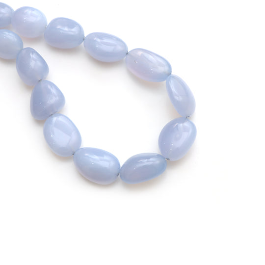 Blue Chalcedony Smooth Tumble Beads, 13x15 to 19x25 mm, Chalcedony Jewelry Making Beads, Plain Chalcedony Beads, 21 Inches Full Strand