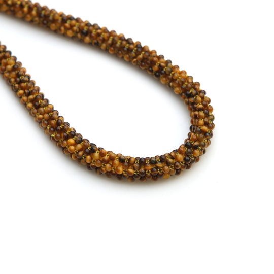 Tiger Eye Microsmooth Beaded Rope Necklace, Brown Gemstone Choker, Handmade Bead Crochet Necklace, Minimalist Natural Stone Jewelry Gift
