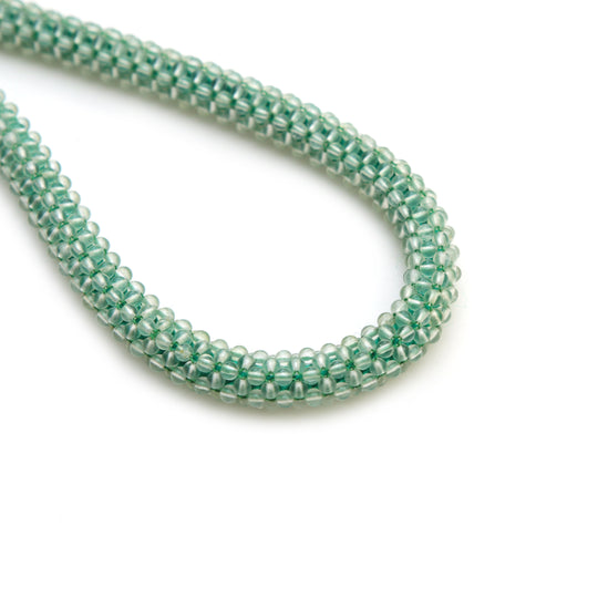 Prehnite Microsmooth Beaded Rope Necklace, Green Gemstone Choker, Handmade Bead Crochet Necklace, Natural Stone Minimalist Jewelry Gift