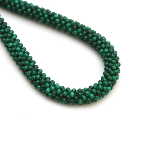 Malachite Microsmooth Beads Rope Necklace, Natural Green Gemstone Choker, 925 Sterling Silver Clasp, Elegant Beaded Malachite Jewelry Gift