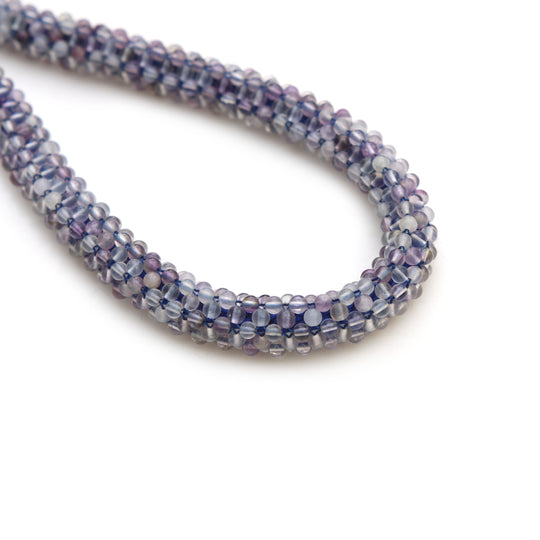 Fluorite Microsmooth Beads Rope Necklace, Natural Purple & Blue Gemstone Choker, 925 Sterling Silver Clasp, Elegant Beaded Fluorite Jewelry