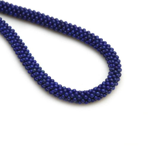 Lapis Lazuli Microsmooth Beads Rope Necklace, Natural Deep Blue Gemstone Choker, 925 Sterling Silver Clasp, Elegant Beaded Lapis Jewelry
