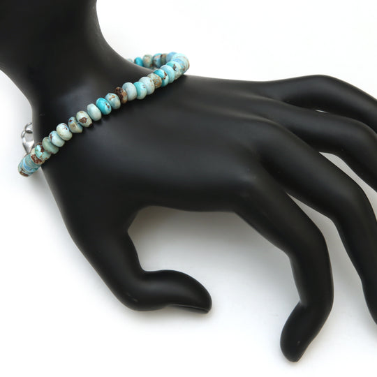 Golden Hill Turquoise Bracelet, Natural Kazakhstan Blue Turquoise Rondelle Beads, Minimalist Gemstone Beaded Bracelet, December Birthstone