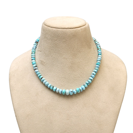 Golden Hill Turquoise Necklace, Natural Kazakhstan Blue Turquoise Rondelle Beads, Minimalist Gemstone Beaded Necklace, December Birthstone