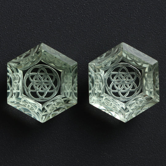 Green Amethyst Intaglio Carving Loose Gemstone, 18x20.5 mm, Amethyst Jewelry Making Gemstone, Amethyst Carving, Pair ( 2 Pieces )