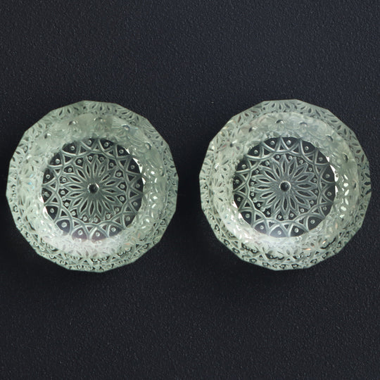 Green Amethyst Intaglio Carving Loose Gemstone, 19 mm , Green Amethyst Jewelry Making Gemstone, Amethyst Carving, Pair ( 2 Pieces )