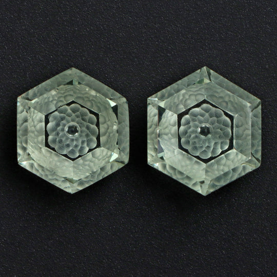 Green Amethyst Intaglio Carving Loose Gemstone, 14x15.5 mm To 14x16 mm, Amethyst Jewelry Making Gemstone, Amethyst Carving, Pair ( 2 Pieces)