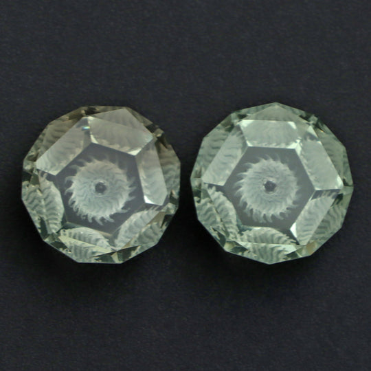 Green Amethyst Intaglio Carving Loose Gemstone, 14x14.5 mm, Green Amethyst Jewelry Making Gemstone, Amethyst Carving, Pair ( 2 Pieces )