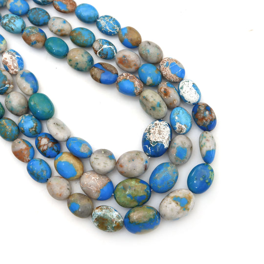 Natural Ceruleite Smooth Tumble Beads, 6x8 mm To 12.5x16 mm, Blue Ceruleite Jewelry Making Gemstone Beads, 18 Inches Full Strand