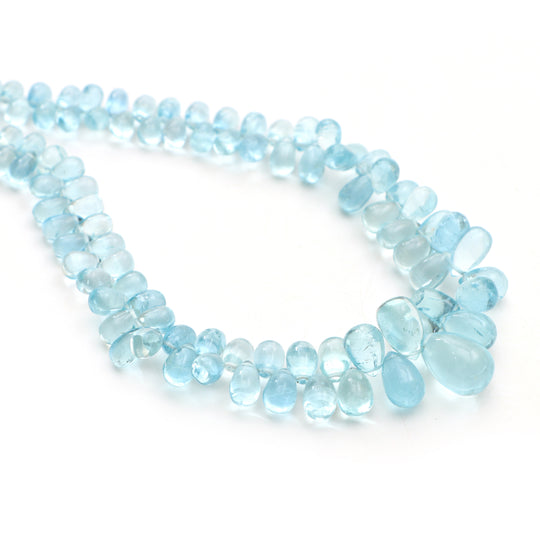 Aquamarine Smooth Drops Beads, 3x5 mm to 7x11 mm, Aquamarine Jewelry Making Beads, Plain Aquamarine Drops, 16 Inch Strand, Price Per Strand