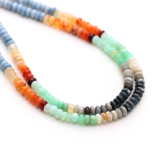 Multi Opal Smooth Rondelle Beads, 3.5 mm to 4 mm, Opal Jewelry Making Beads, Plain Rondelle Opal Beads, 18 Inch Strand, Price Per Strand
