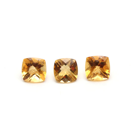 Natural Citrine Faceted Cushion Loose Gemstone, 7x7 mm, Citrine Jewelry Handmade Gift for Women, Set of 3 Pieces