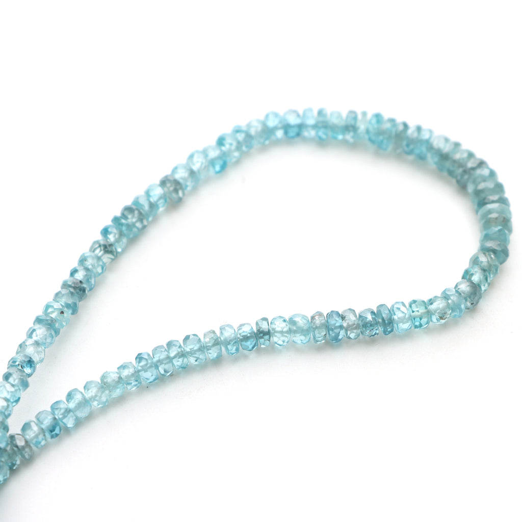 Blue Zircon Faceted Rondelle Beads, 3 To 4.5mm, Zircon Jewelry Making Beads, 11 Inches Full Strand, Price Per Strand