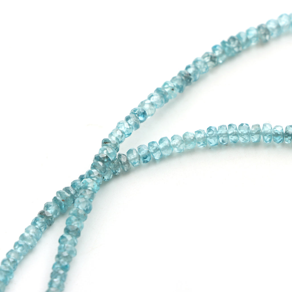 Blue Zircon Faceted Rondelle Beads, 3 To 4.5mm, Zircon Jewelry Making Beads, 11 Inches Full Strand, Price Per Strand`